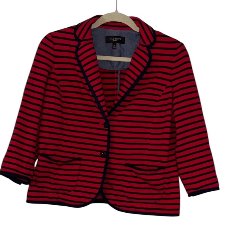 Talbots Women's Red and Navy Striped  Blazer